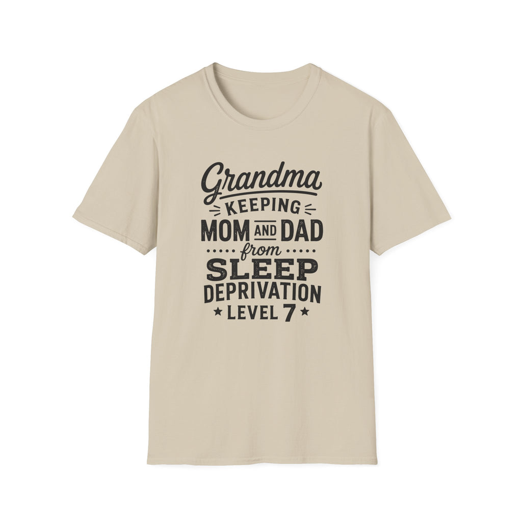 Grandma Keeping Mom and Dad from Sleep Deprivation Level 7 Funny Twin Parent T-Shirt