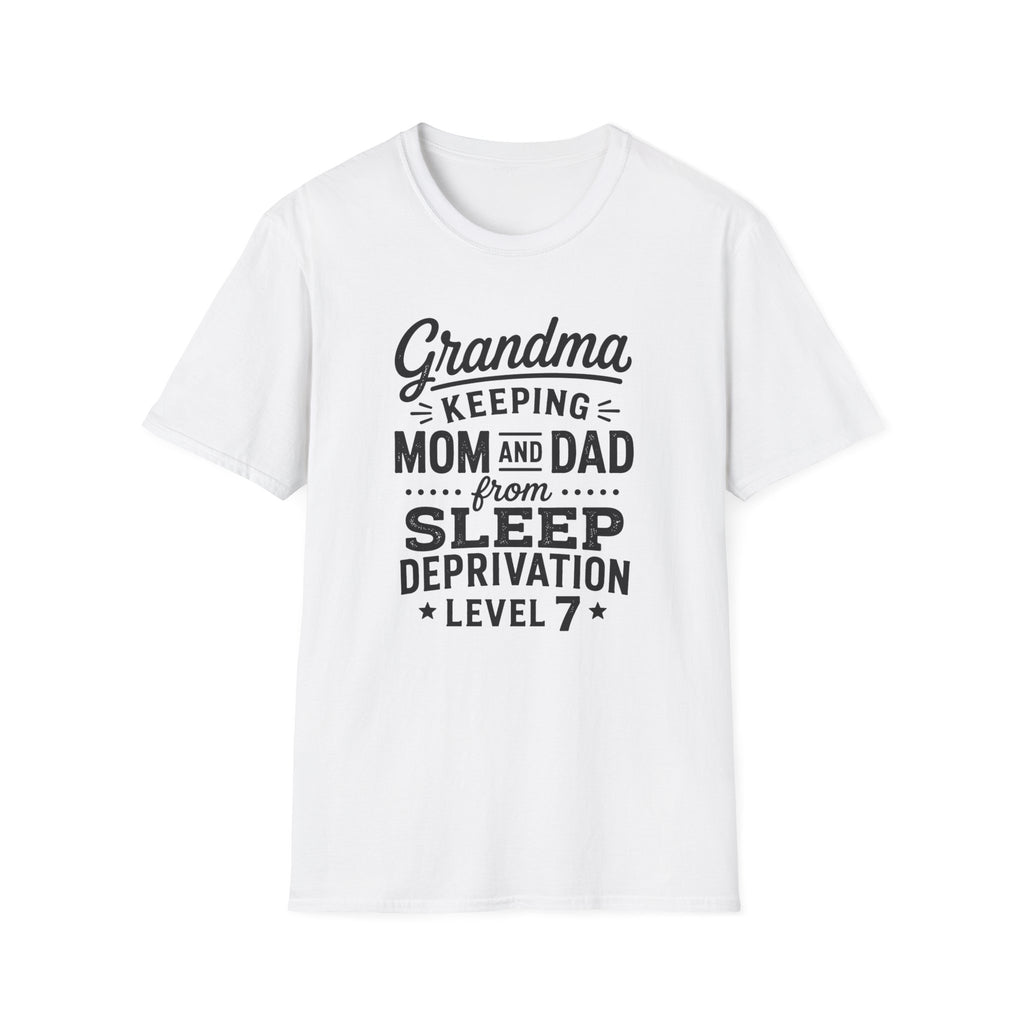Grandma Keeping Mom and Dad from Sleep Deprivation Level 7 Funny Twin Parent T-Shirt