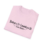 Baby's x 2 = Laundry x10 Twin Math Funny Parent of Twins T-Shirt