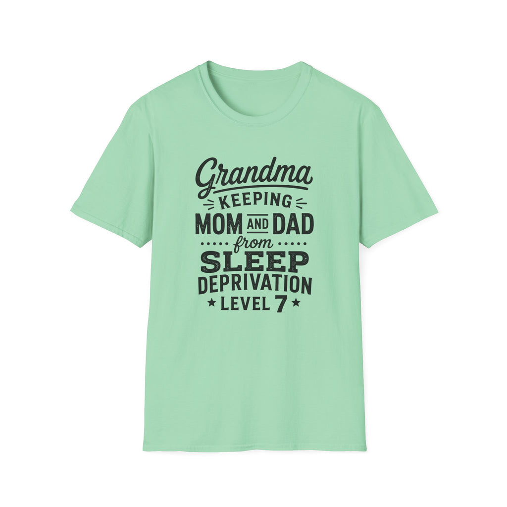 Grandma Keeping Mom and Dad from Sleep Deprivation Level 7 Funny Twin Parent T-Shirt